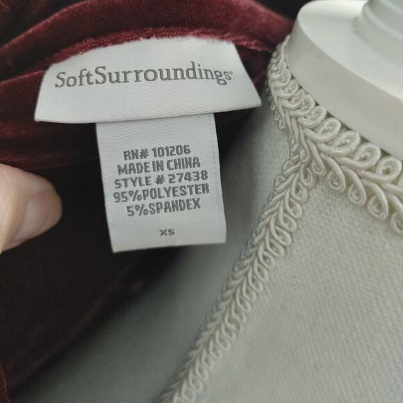 Soft Surroundings Tunic Velvet Feel Velour Ruffled XS Burgundy - Picture 4 of 4